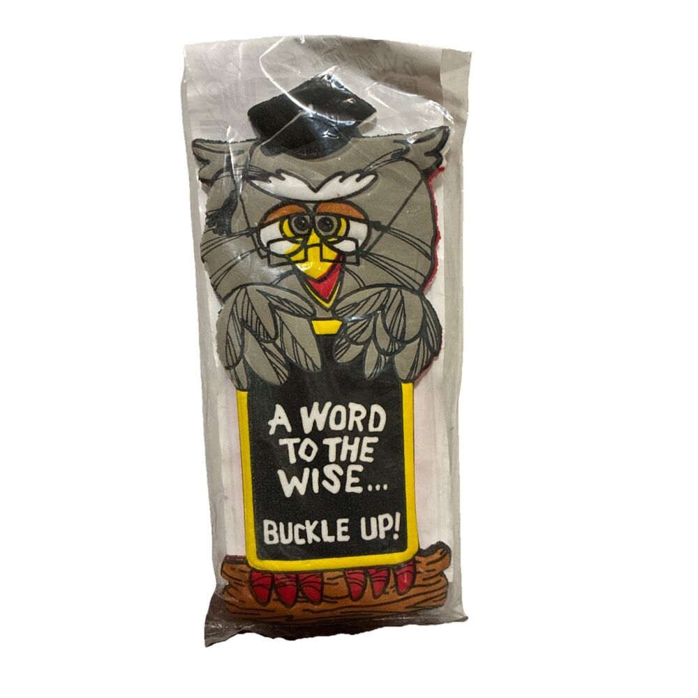 Vintage Buckle Up Friends Seat Belt Snap on Cover, Owl "word to the wise", Jasco